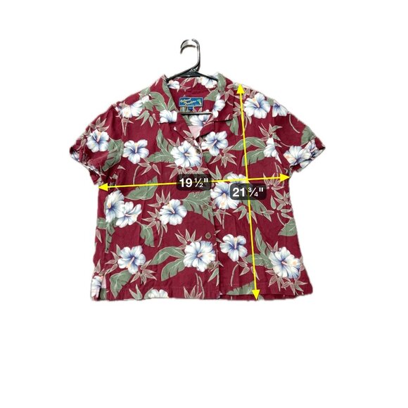Island Traders Hawaiian Short Sleeve Button-Up Shirt L Red Floral Print - Picture 7 of 9